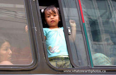 girl in bus window, Santo Domingo, Ecuador